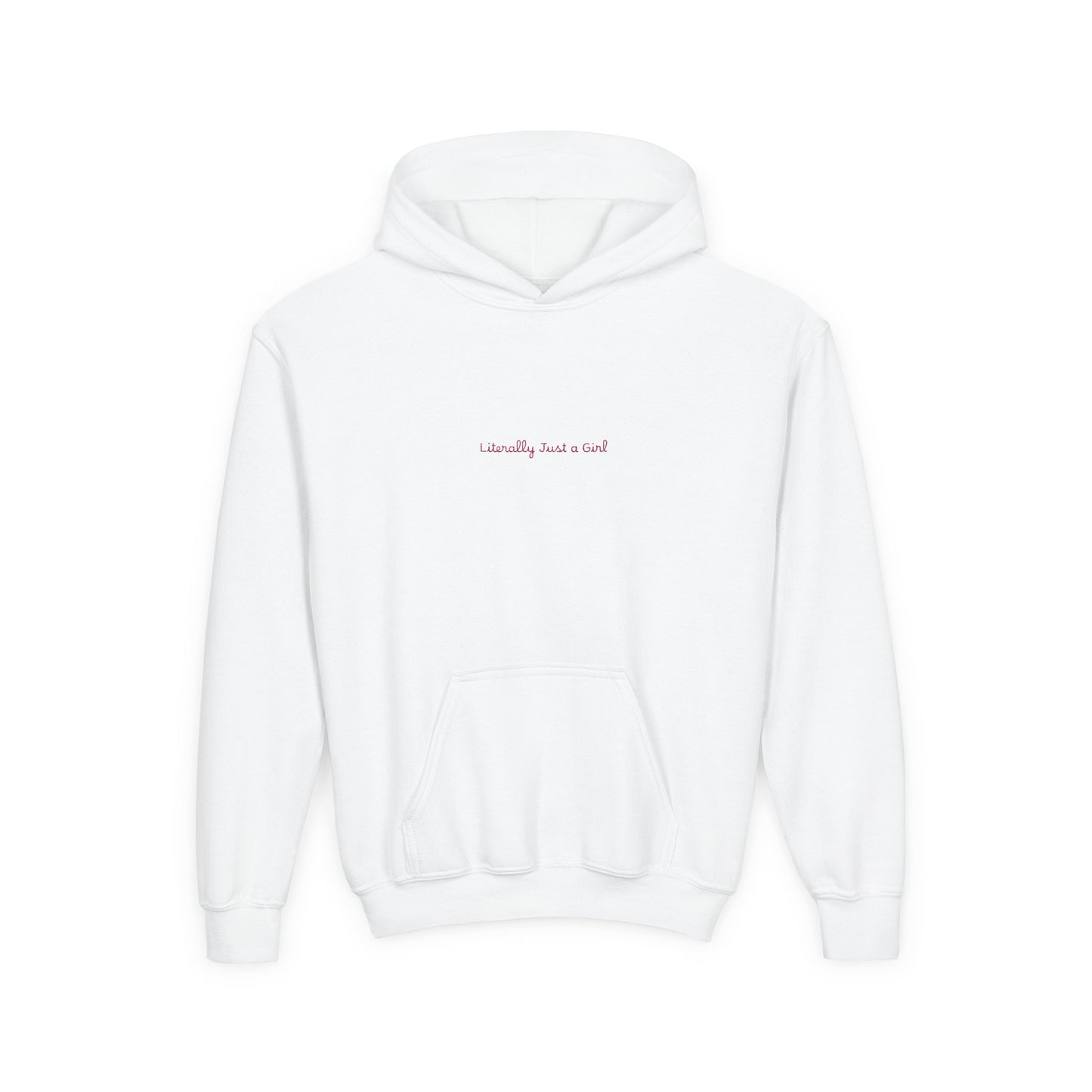 Youth Hoodie — Minimal "Literally Just a Girl" Cute Graphic Sweatshirt