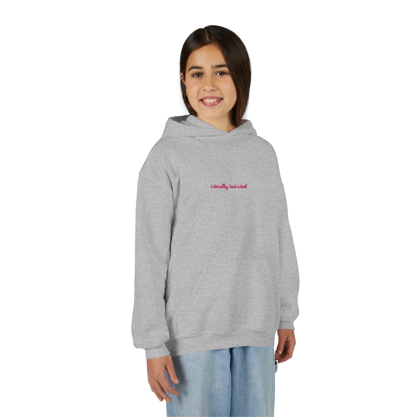 Youth Hoodie — Minimal "Literally Just a Girl" Cute Graphic Sweatshirt
