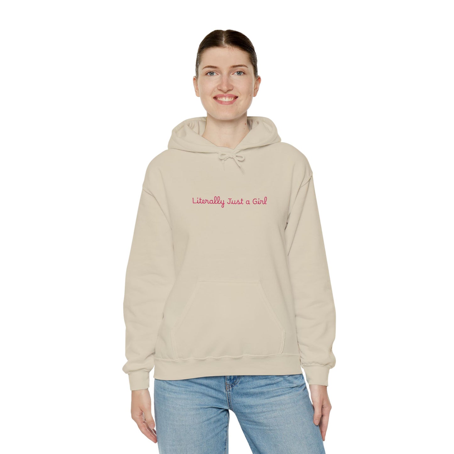 Hoodie — "Literally Just a Girl" Minimal Script Pullover