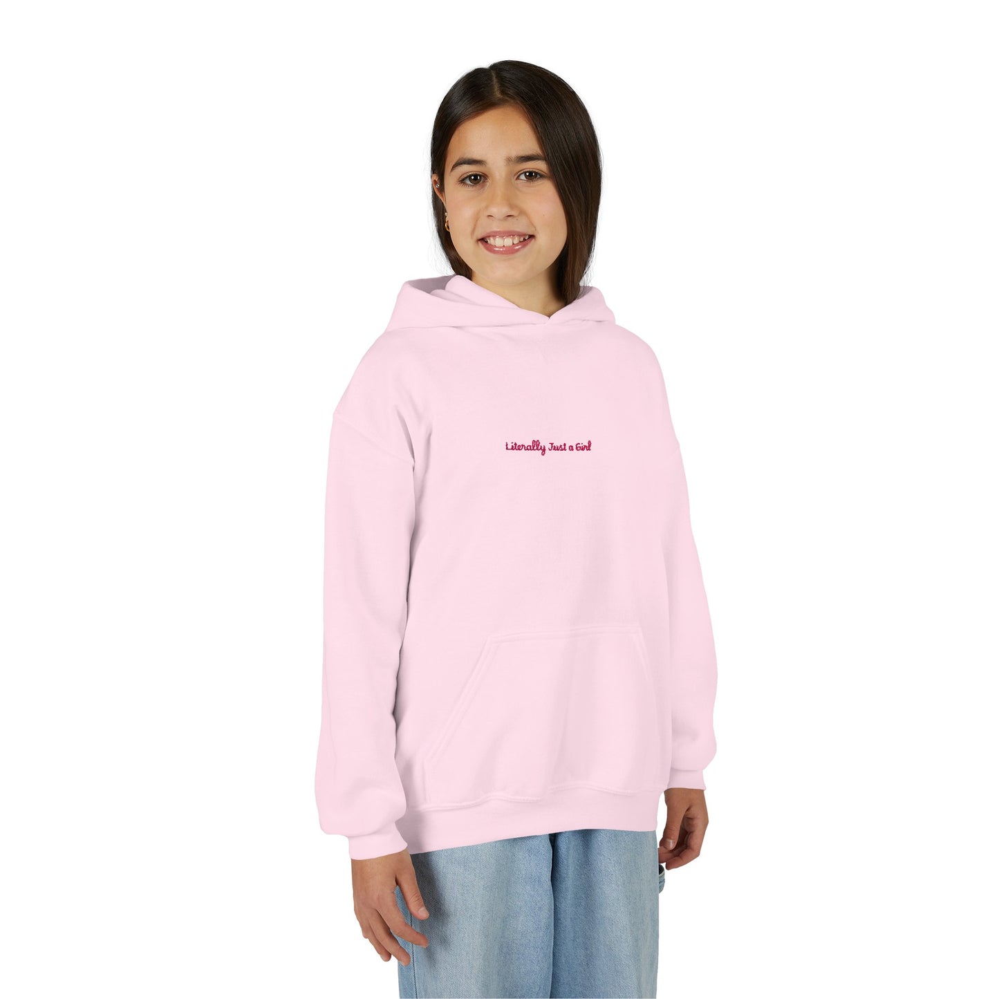 Youth Hoodie — Minimal "Literally Just a Girl" Cute Graphic Sweatshirt