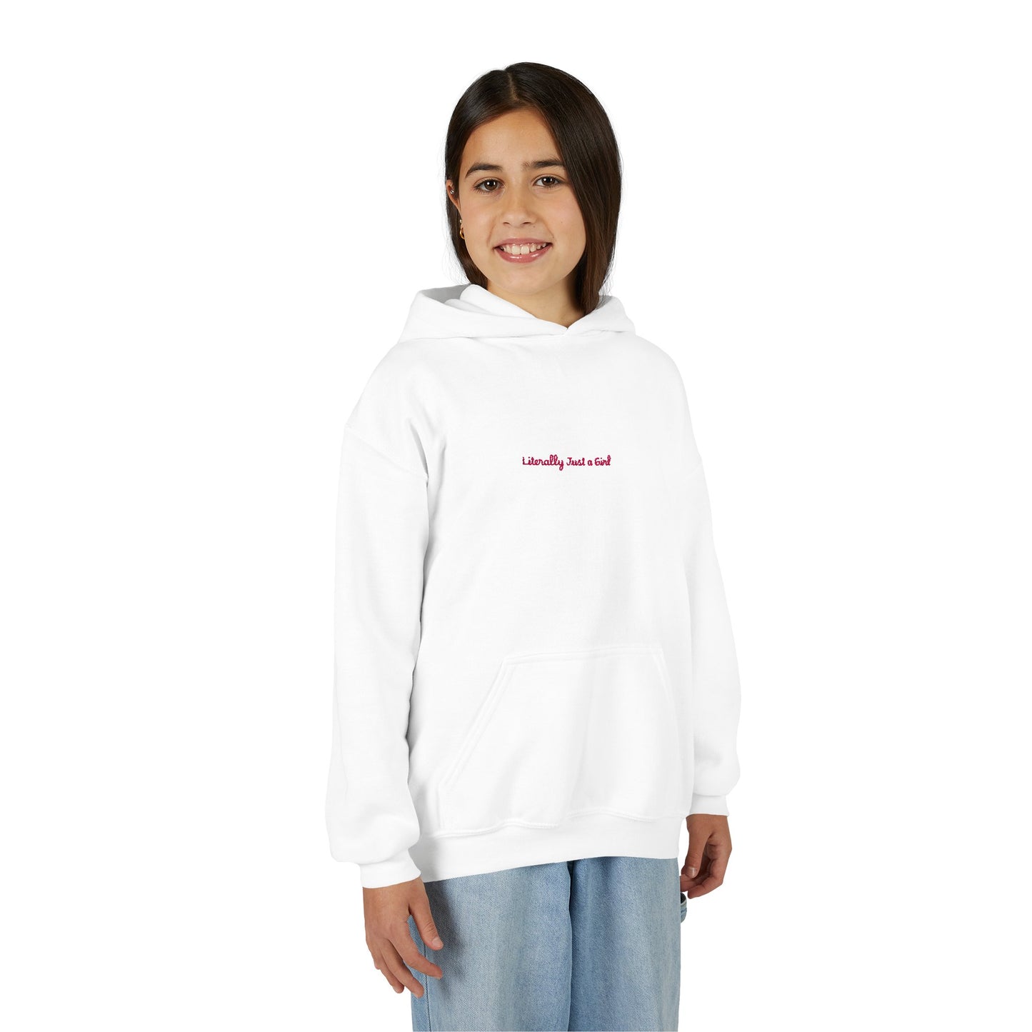 Youth Hoodie — Minimal "Literally Just a Girl" Cute Graphic Sweatshirt